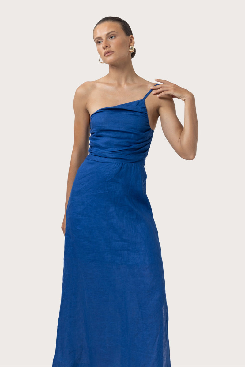 Poppy Linen Maxi Dress in Sapphire