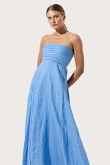 Talia Linen Pintuck Maxi Dress in Blu
