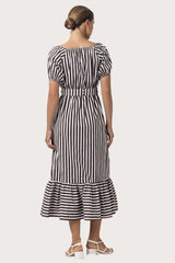 Leeta Belted Poplin Dress in Pencil Stripe