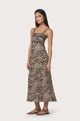 Candice Contrast Linen Maxi Dress in Zebra