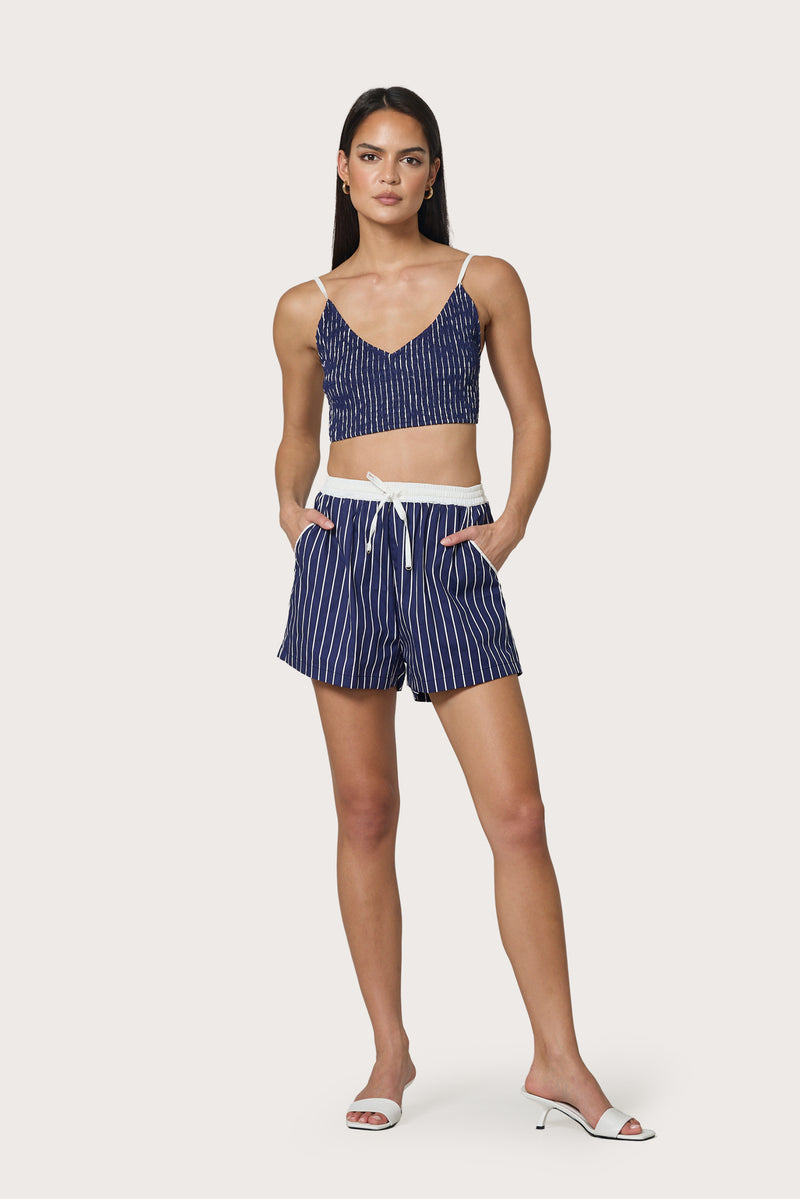 Donovan Poplin Short in Indigo Stripe – Lusana