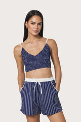 Donovan Poplin Short in Indigo Stripe