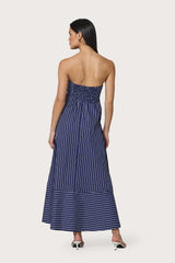 Timothy Poplin Maxi Dress in Indigo Stripe