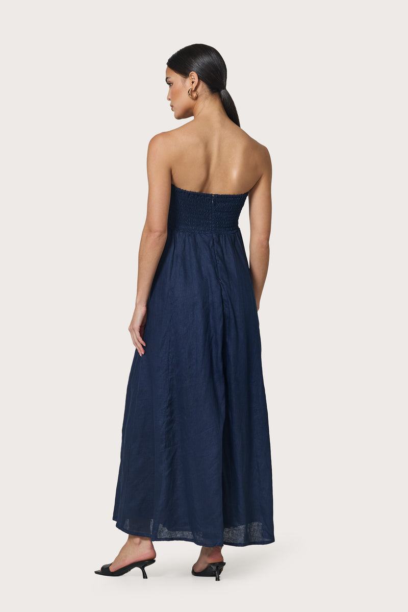 Alora Strapless Linen Maxi Dress in Navy Lusana Alora Strapless Linen Maxi Dress in Navy Lusana