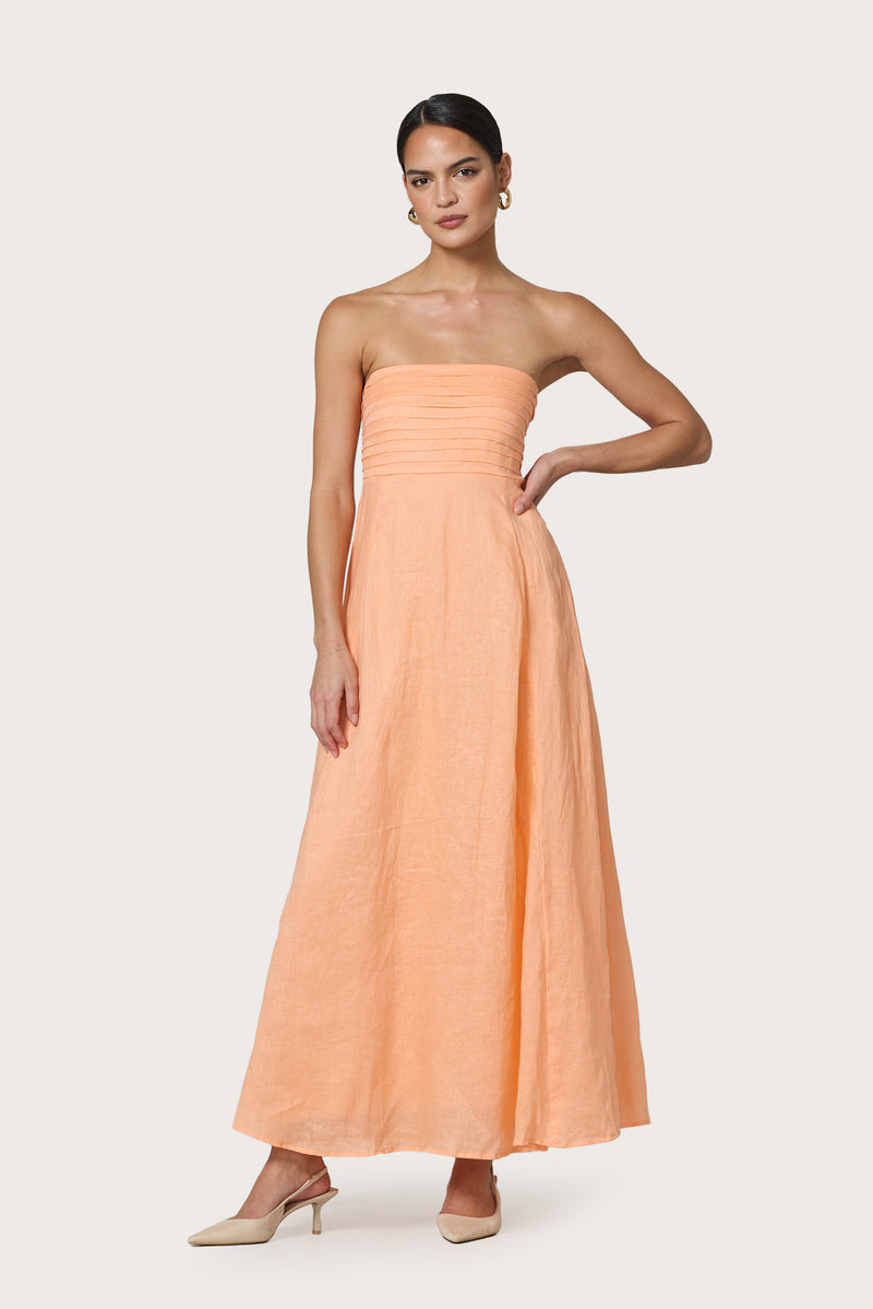pintuck linen dress Talia Pintuck Linen Maxi Dress