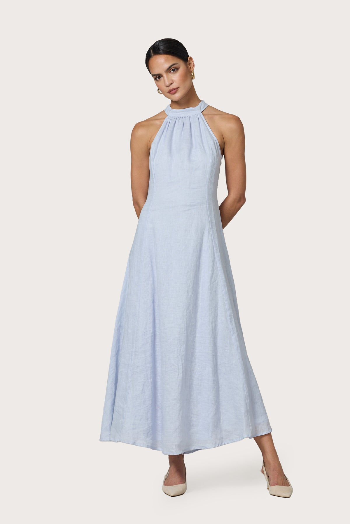 chinese dress ladies Talia Linen Maxi Dress in Caribbean Blue  obligato