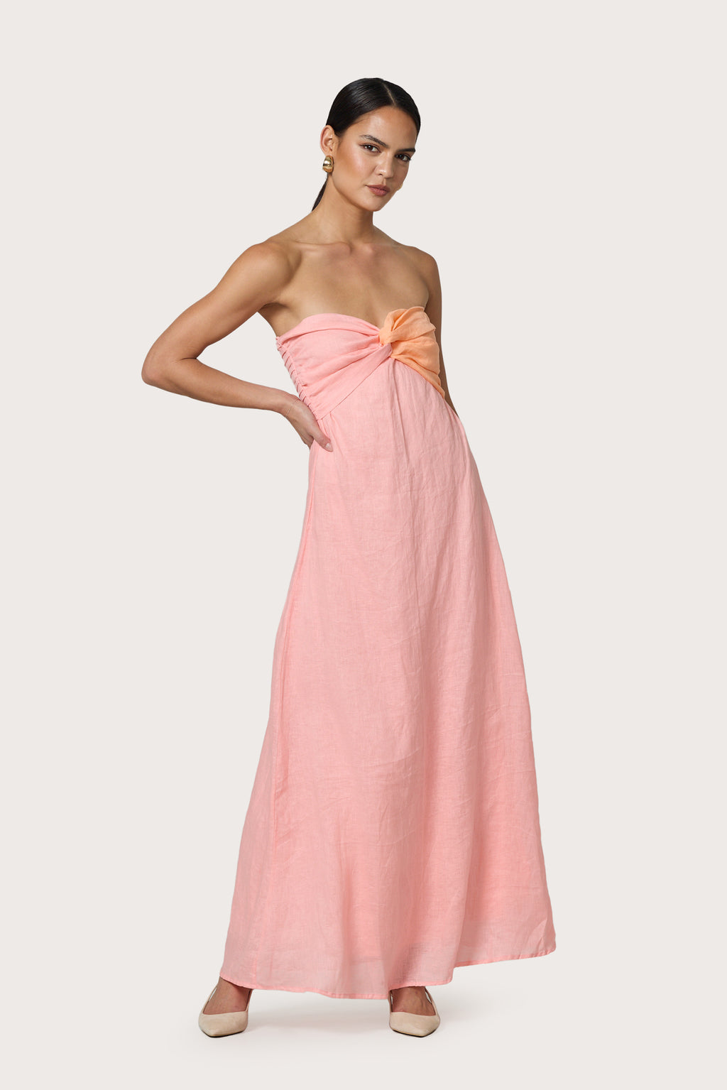 Melody Linen Maxi Dress in Peach  Lusana