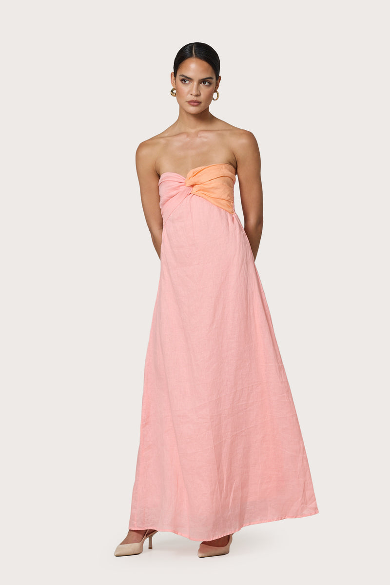 Melody Linen Maxi Dress in Peach – Lusana