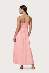 Talia Pintuck Linen Maxi Dress in Peach