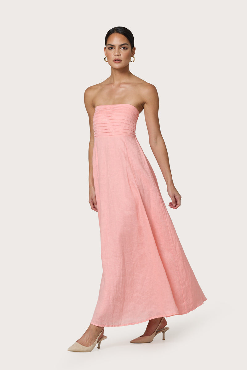 Talia Pintuck Linen Maxi Dress in Peach – Lusana