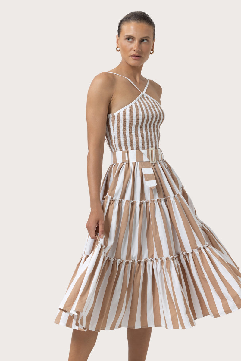 Arlen Belted Poplin Maxi Dress in Halo Stripe