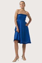 Juliette Strapless Linen Midi Dress in Sapphire