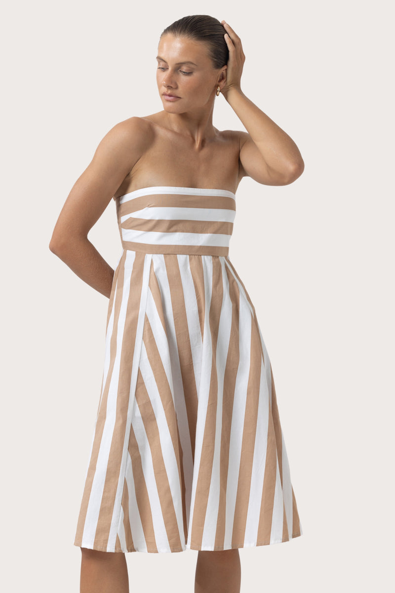 Taylor Strapless Poplin Dress in Halo Stripe