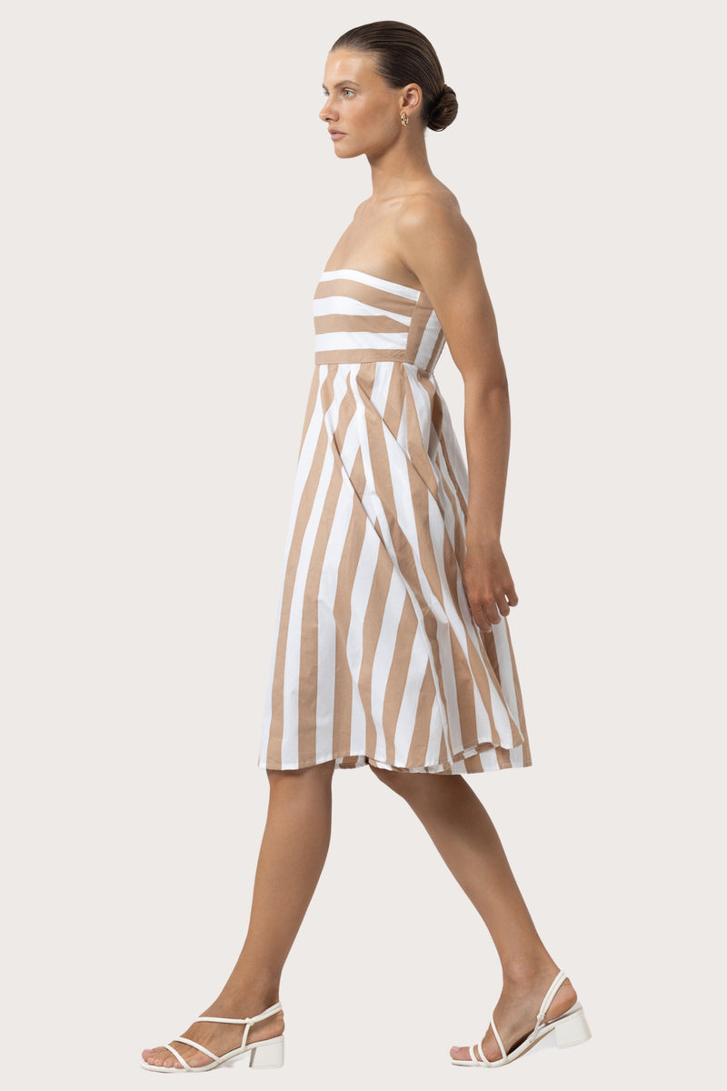 Taylor Strapless Poplin Dress in Halo Stripe