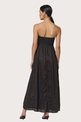 Talia Linen Pintuck Maxi Dress in Coffee