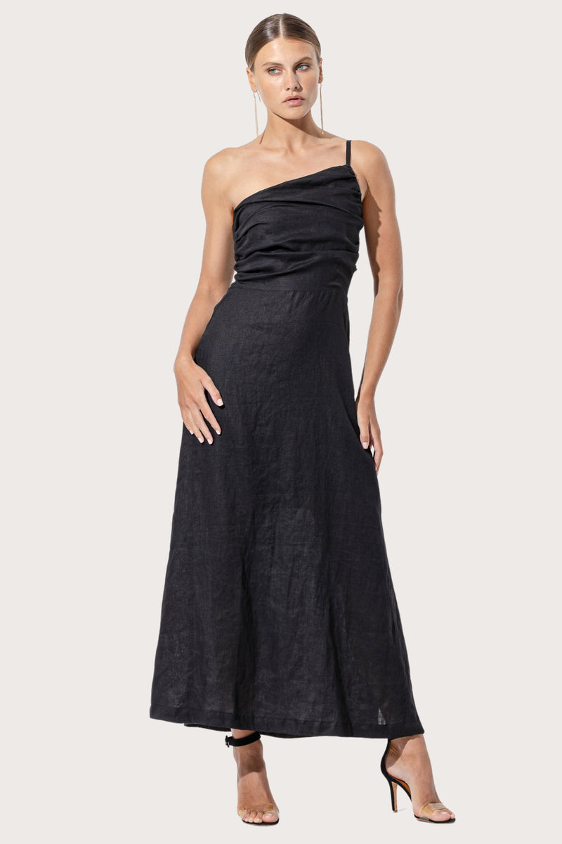 Poppy Linen Maxi Dress in Black