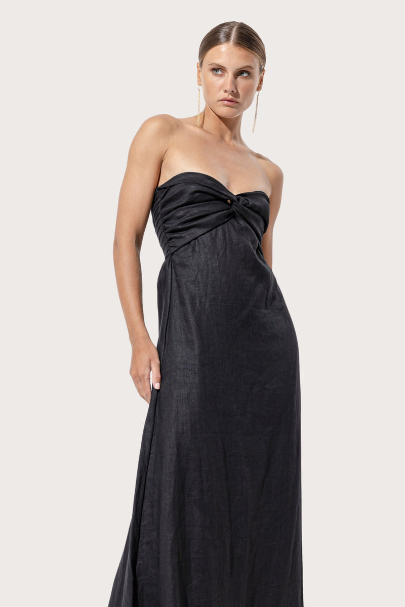Melody Linen Maxi Dress in Black