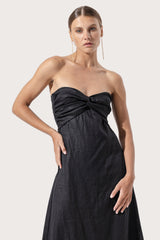 Melody Linen Maxi Dress in Black