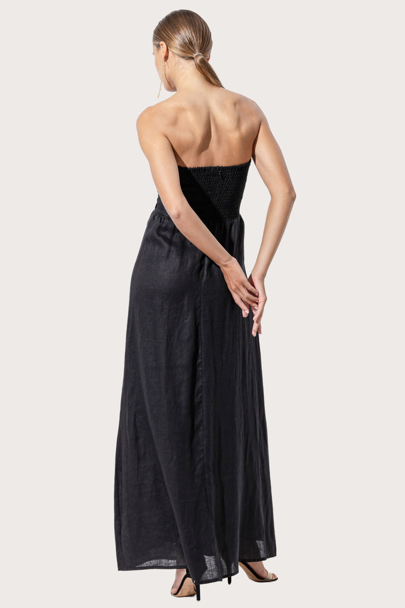 Melody Linen Maxi Dress in Black