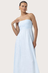 Talia Linen Pintuck Maxi Dress in Powder