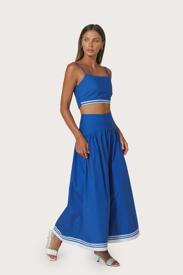 Oliver Embroidered Poplin Skirt in Sapphire Stripe