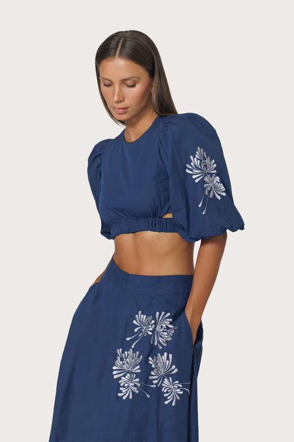 Elanor Embroidered Poplin Top in Byzantine