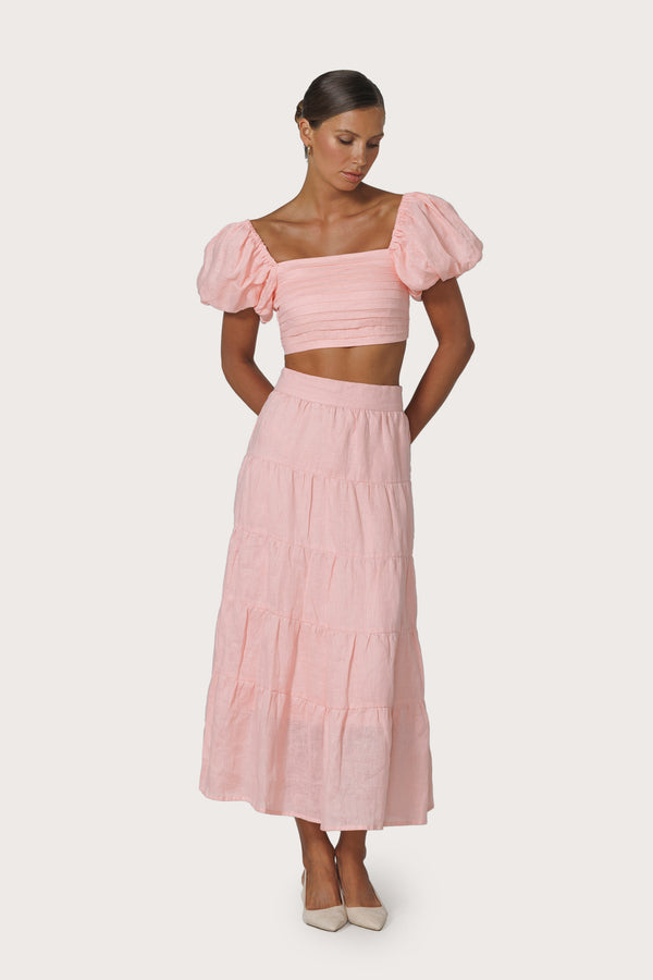 Oscar Linen Top in Pink Lady