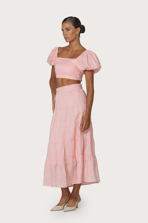 Oscar Linen Skirt in Pink Lady