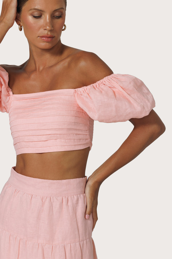 Oscar Linen Top in Pink Lady
