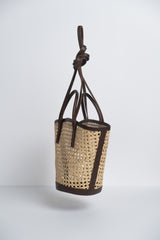 Alma Mini Rattan Basket in Dark Choc Leather