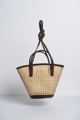 Alma Mini Rattan Basket in Dark Choc Leather
