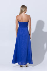 Melody Linen Maxi Dress in Nordic Blu