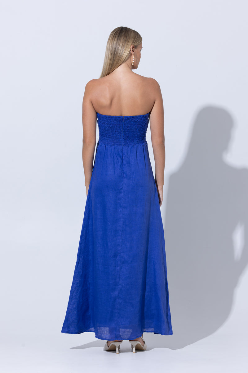 Melody Linen Maxi Dress in Nordic Blu