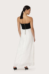 Melody Linen Maxi Dress in Contrast White Black