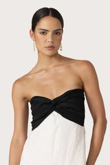 Melody Linen Maxi Dress in Contrast White Black