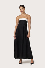 Alora Maxi Linen Dress in Black White