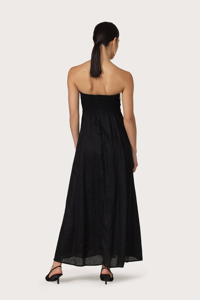 Alora Maxi Linen Dress in Black White