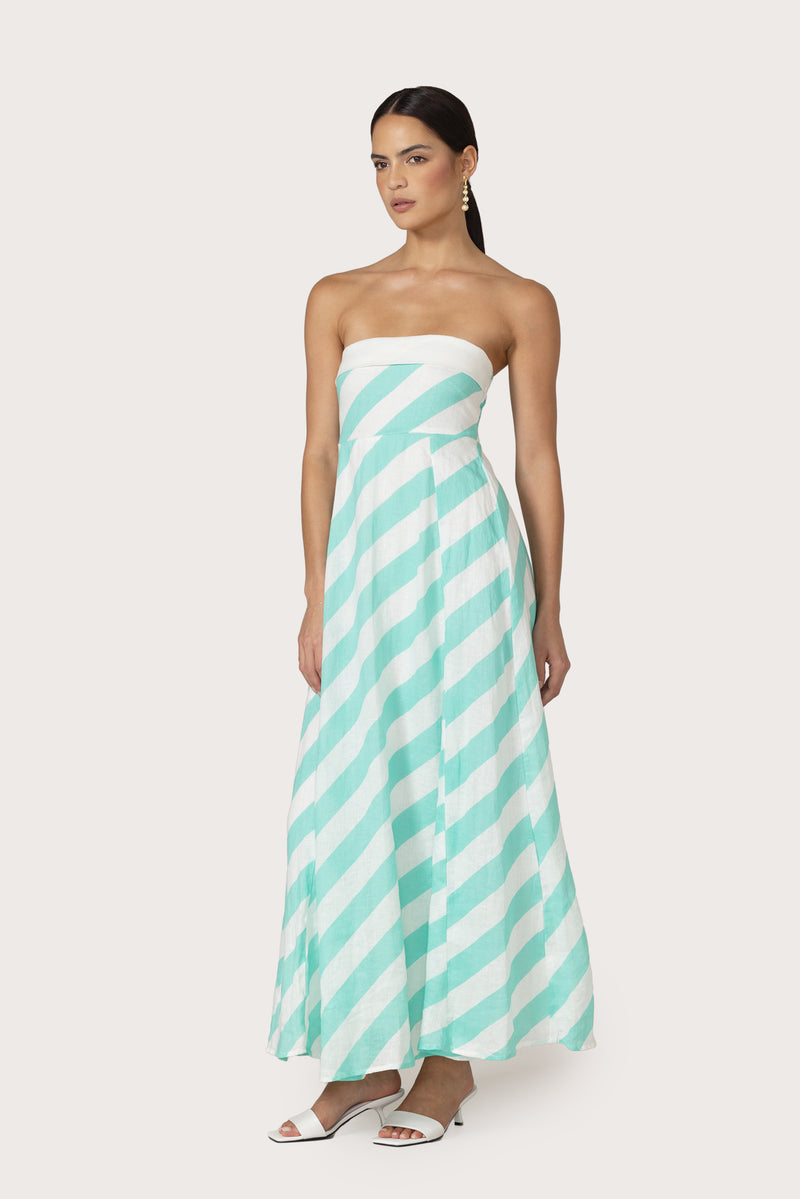 Alora Maxi Linen Dress in Tropical Stripe