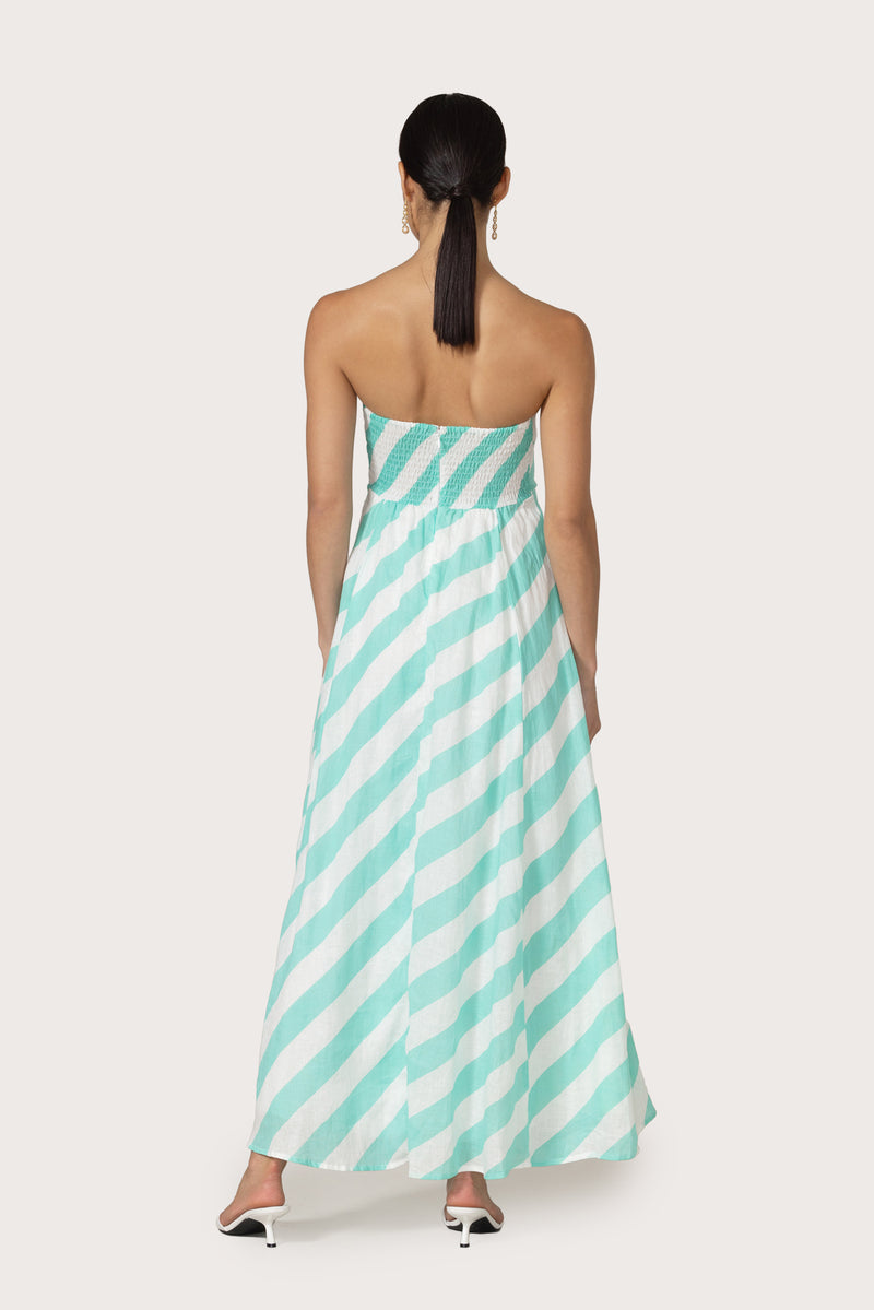 Alora Maxi Linen Dress in Tropical Stripe