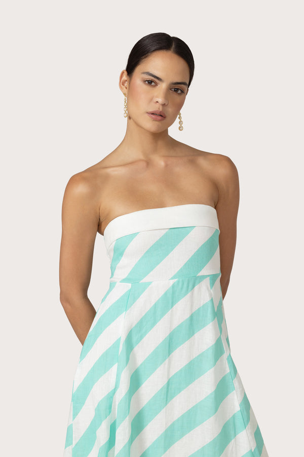 Alora Maxi Linen Dress in Tropical Stripe