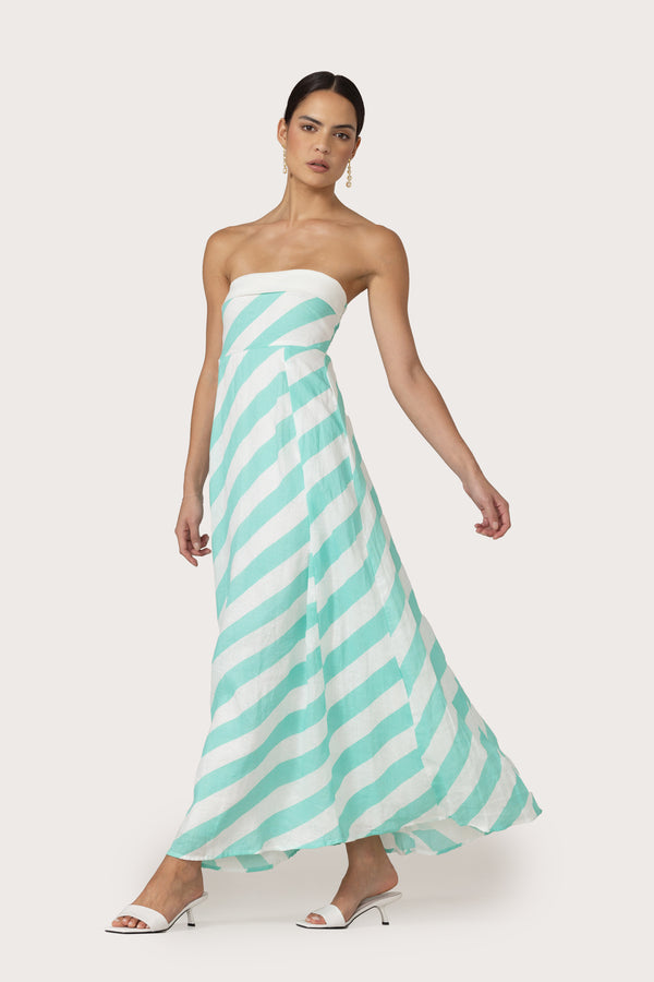 Alora Maxi Linen Dress in Tropical Stripe