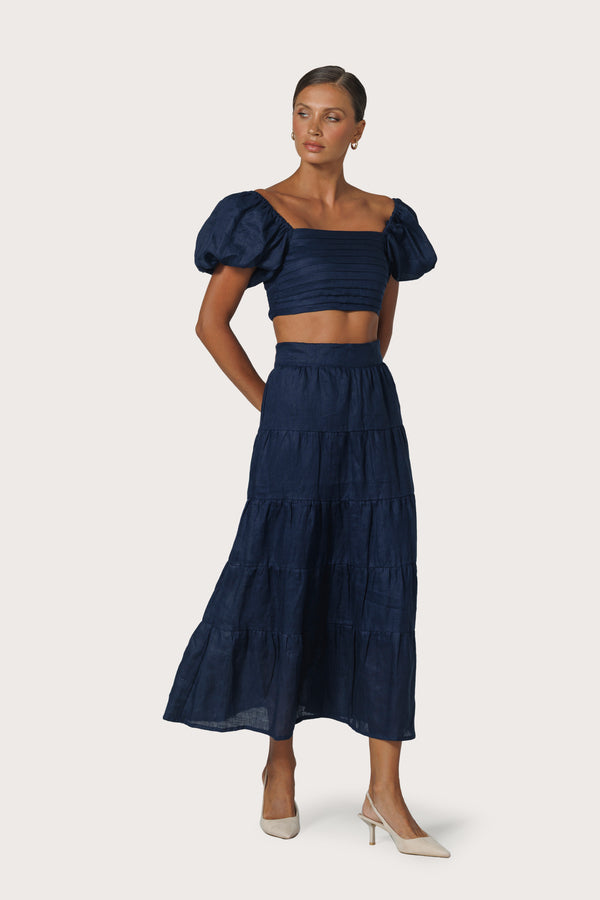 Oscar Linen Skirt in Navy