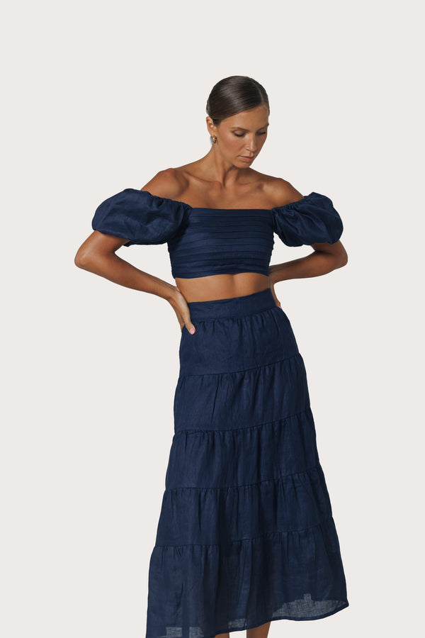 Oscar Linen Skirt in Navy