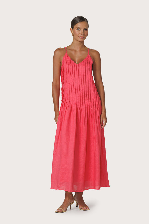 Marra Pleated Linen Maxi Dress in Melon