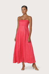 Talia Pintuck Linen Maxi Dress in Melon
