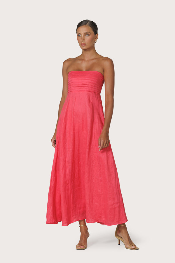 Talia Pintuck Linen Maxi Dress in Melon