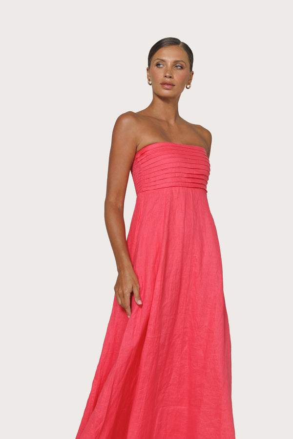 Talia Pintuck Linen Maxi Dress in Melon