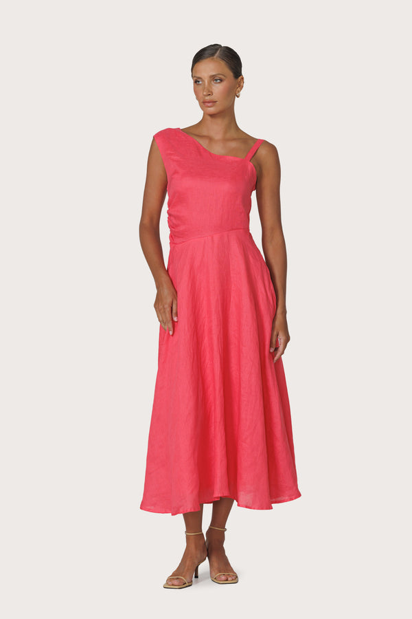 Tango Asymmetrical Linen Dress in Melon