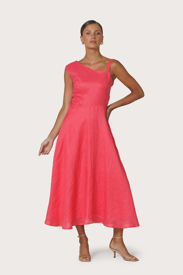 Tango Asymmetrical Linen Dress in Melon