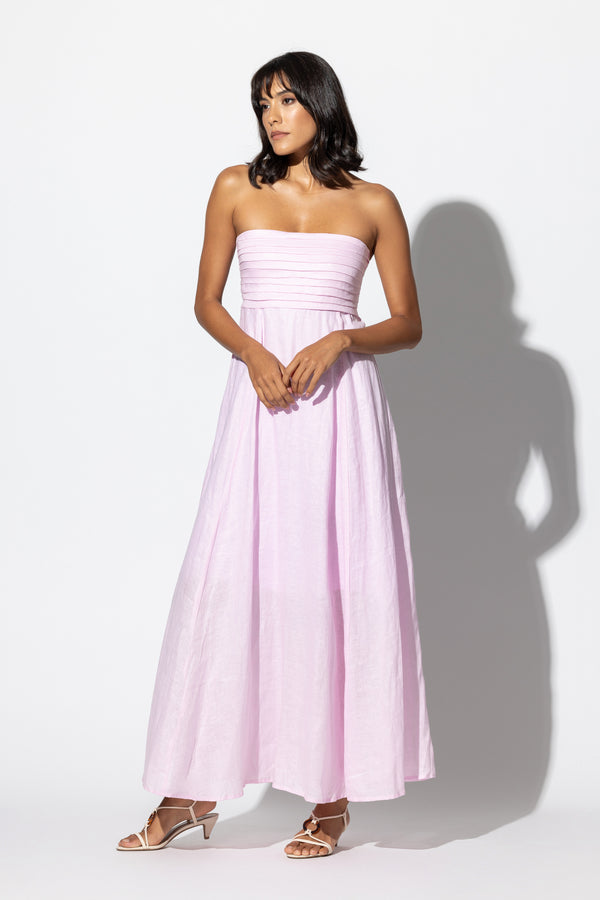 Talia Linen Pintuck Maxi Dress in Palest Pink - Final Sale